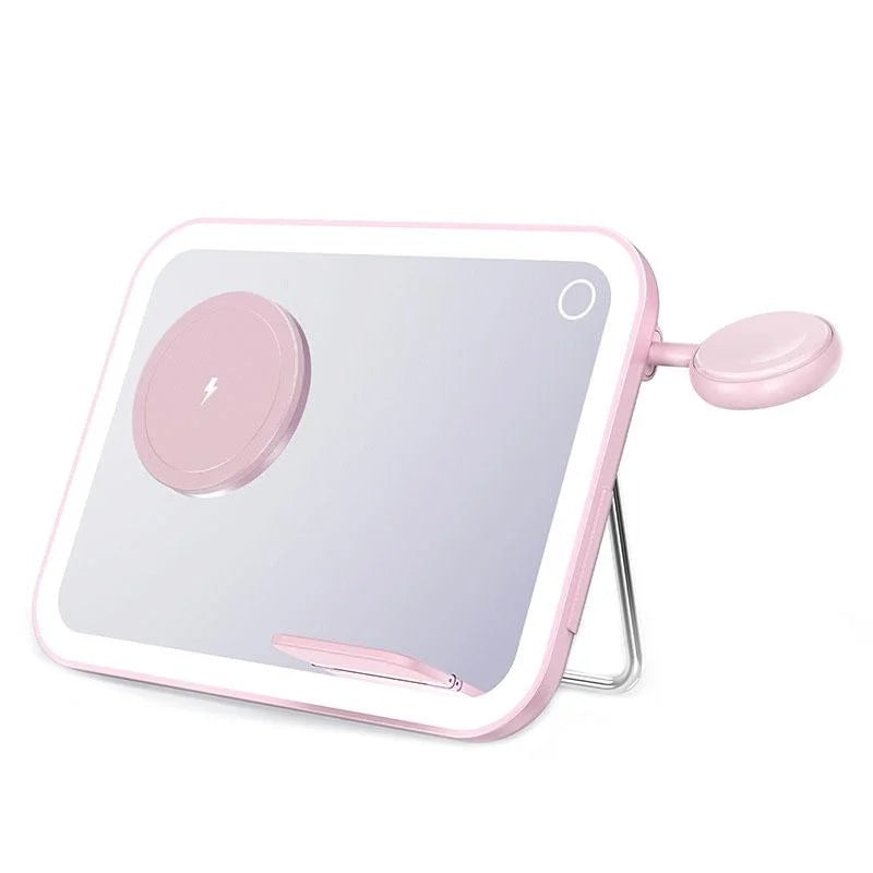 15W 3 In 1 Magnetic Led Makeup Mirror Charger - Pink