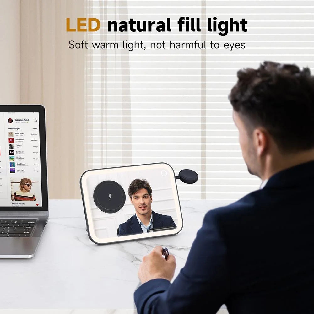 15W 3 In 1 Magnetic Led Makeup Mirror Charger - Pink