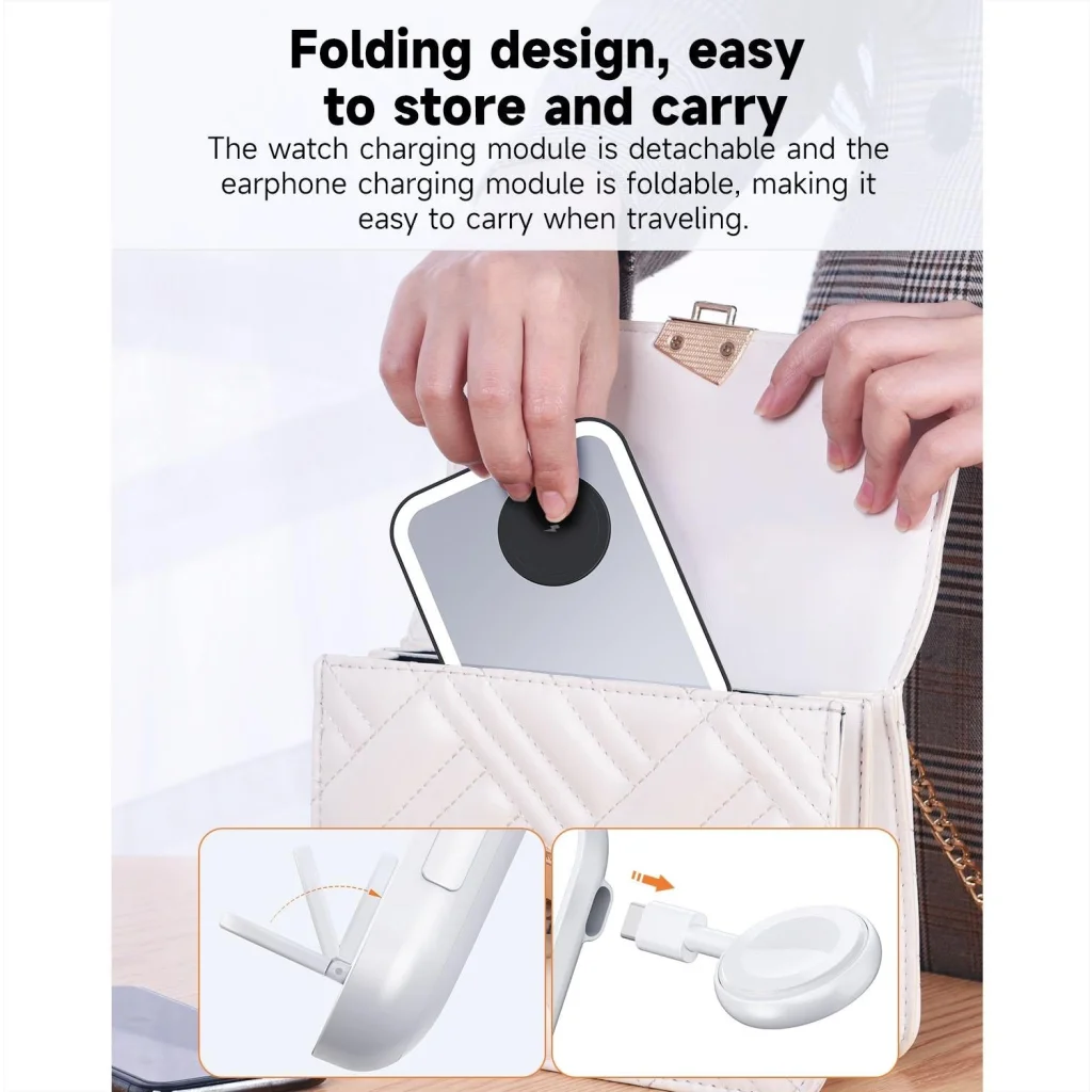 15W 3 In 1 Magnetic Led Makeup Mirror Charger - White