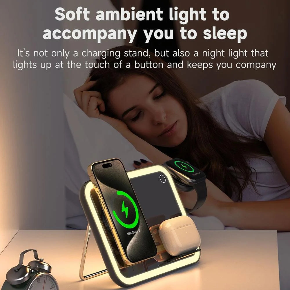 15W 3 In 1 Magnetic Led Makeup Mirror Charger - White