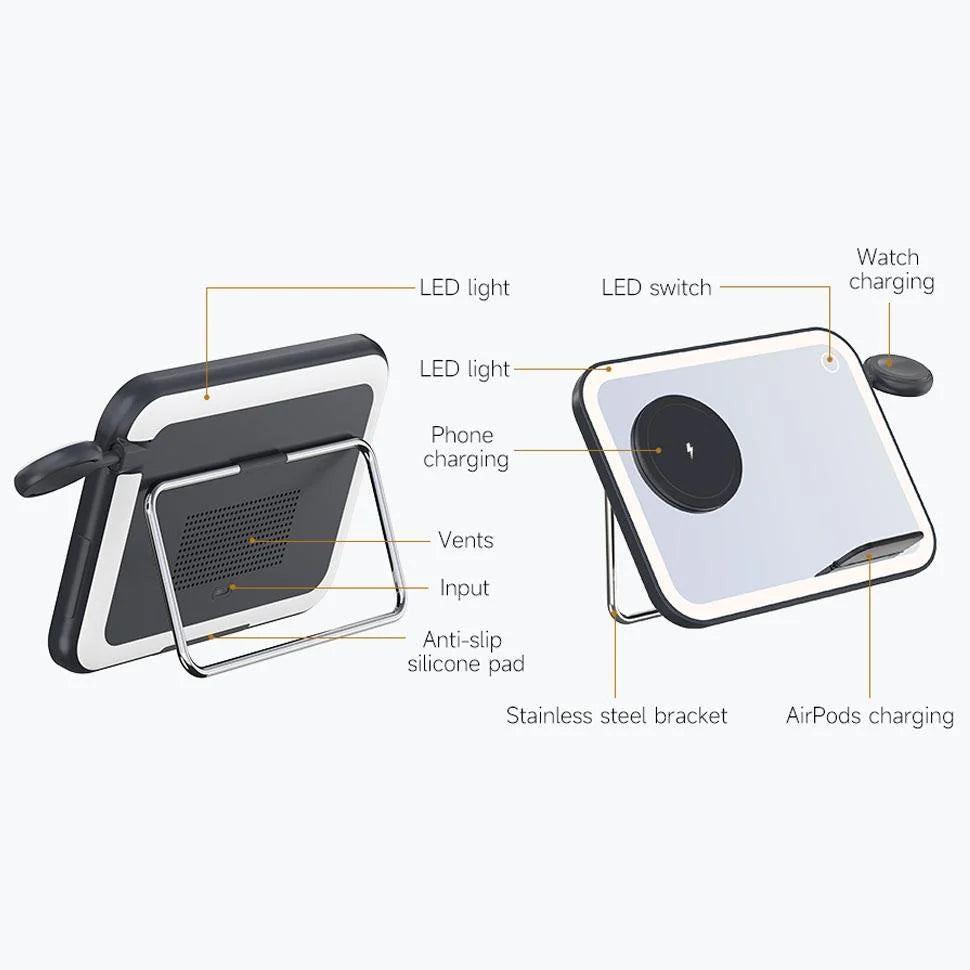 15W 3 In 1 Magnetic Led Makeup Mirror Charger - White