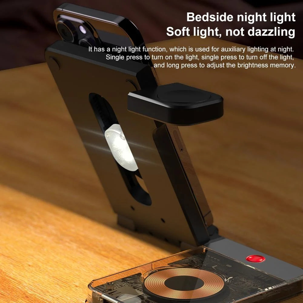 15W 5 In 1 Foldable Magnetic Wireless Charger With Night