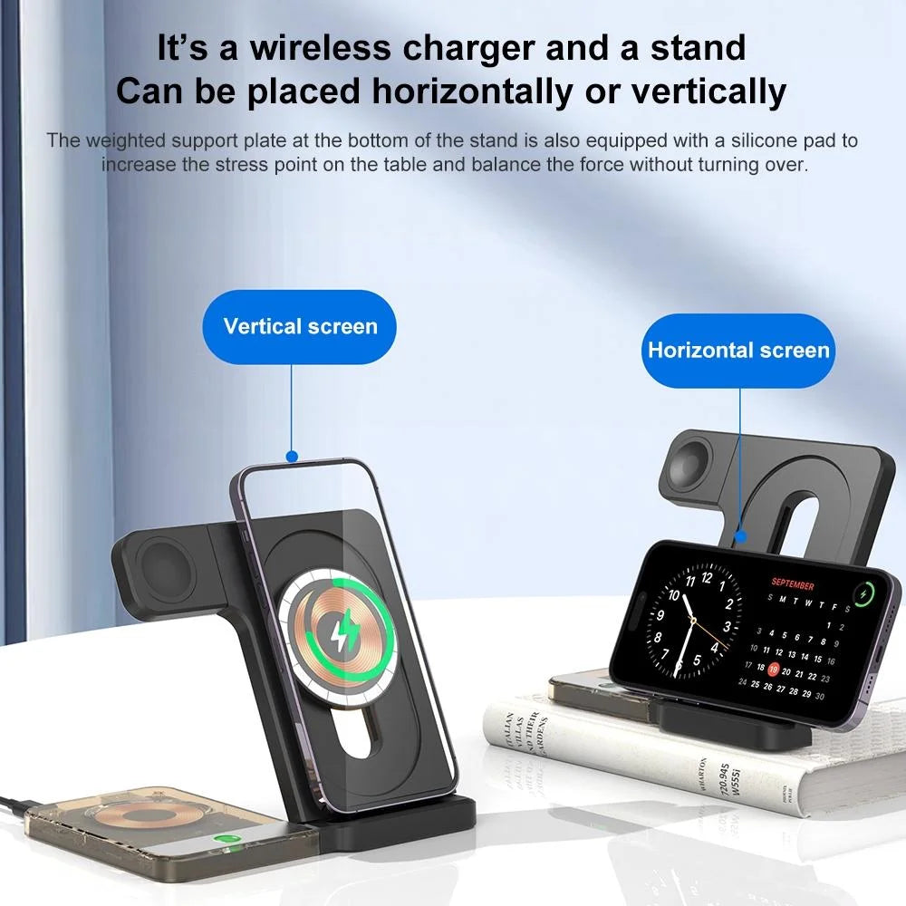 15W 5 In 1 Foldable Magnetic Wireless Charger With Night
