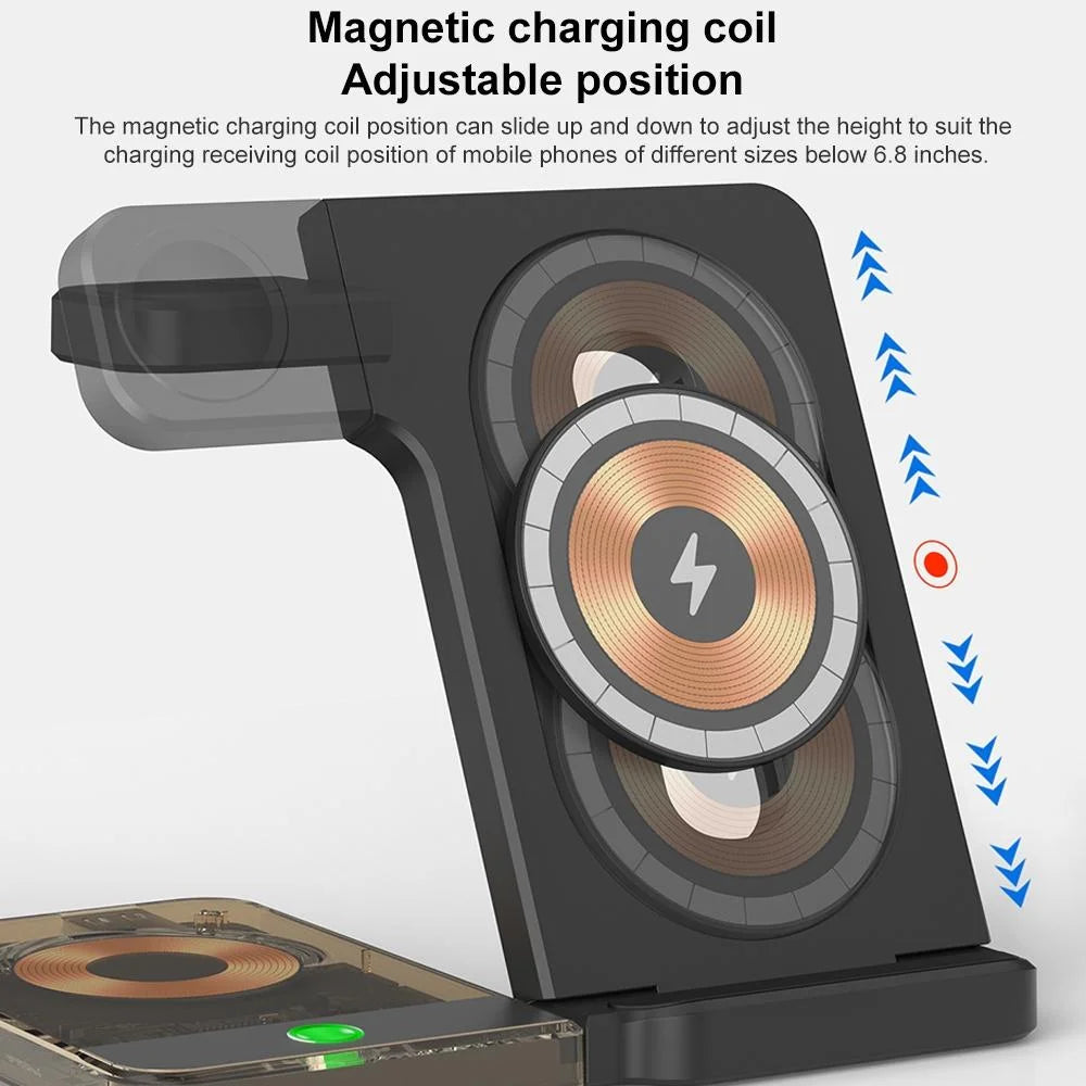 15W 5 In 1 Foldable Magnetic Wireless Charger With Night