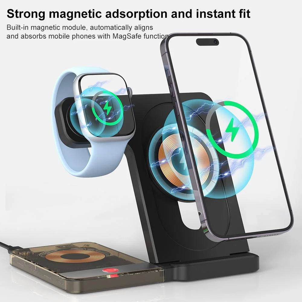 15W 5 In 1 Foldable Magnetic Wireless Charger With Night