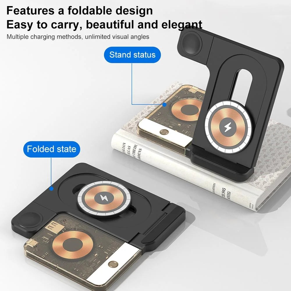 15W 5 In 1 Foldable Magnetic Wireless Charger With Night