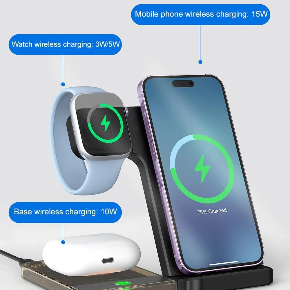 15W 5 In 1 Foldable Magnetic Wireless Charger With Night