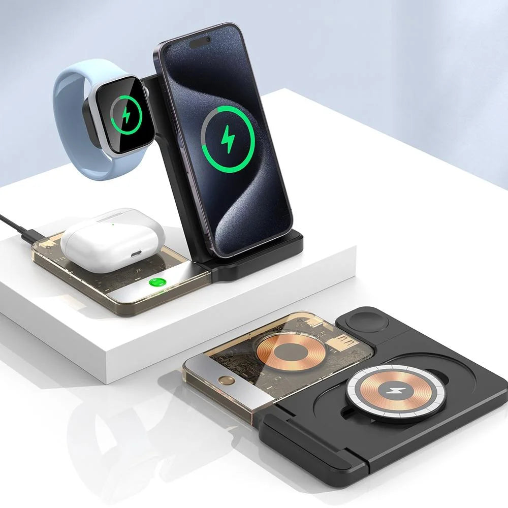 15W 5 In 1 Foldable Magnetic Wireless Charger With Night