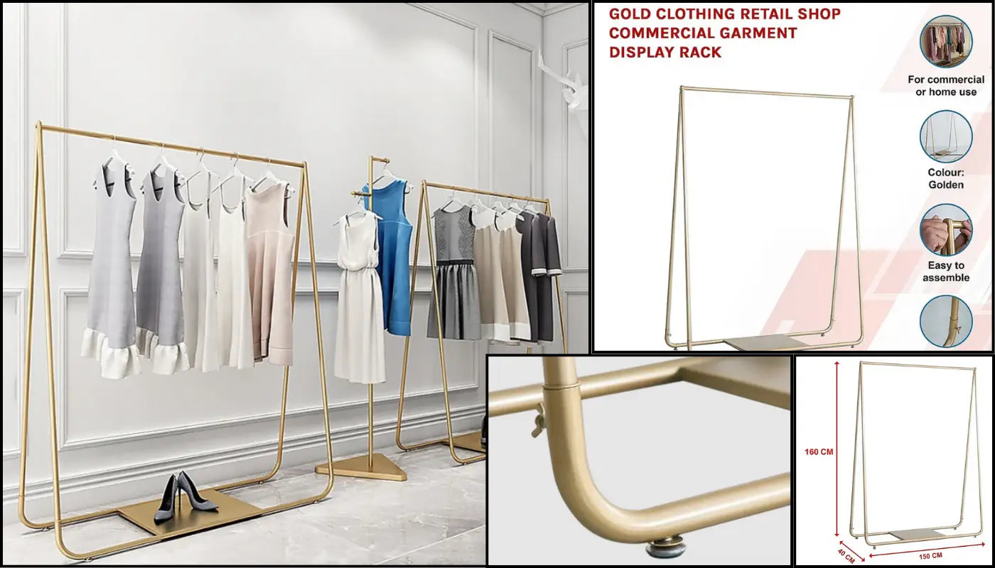 Garment Display Rack Gold Clothing Retail Shop Commercial