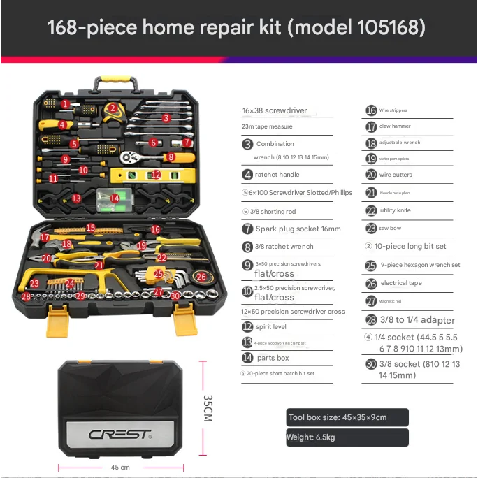 168-Piece Ultimate Hand Tool Kit - Comprehensive Household