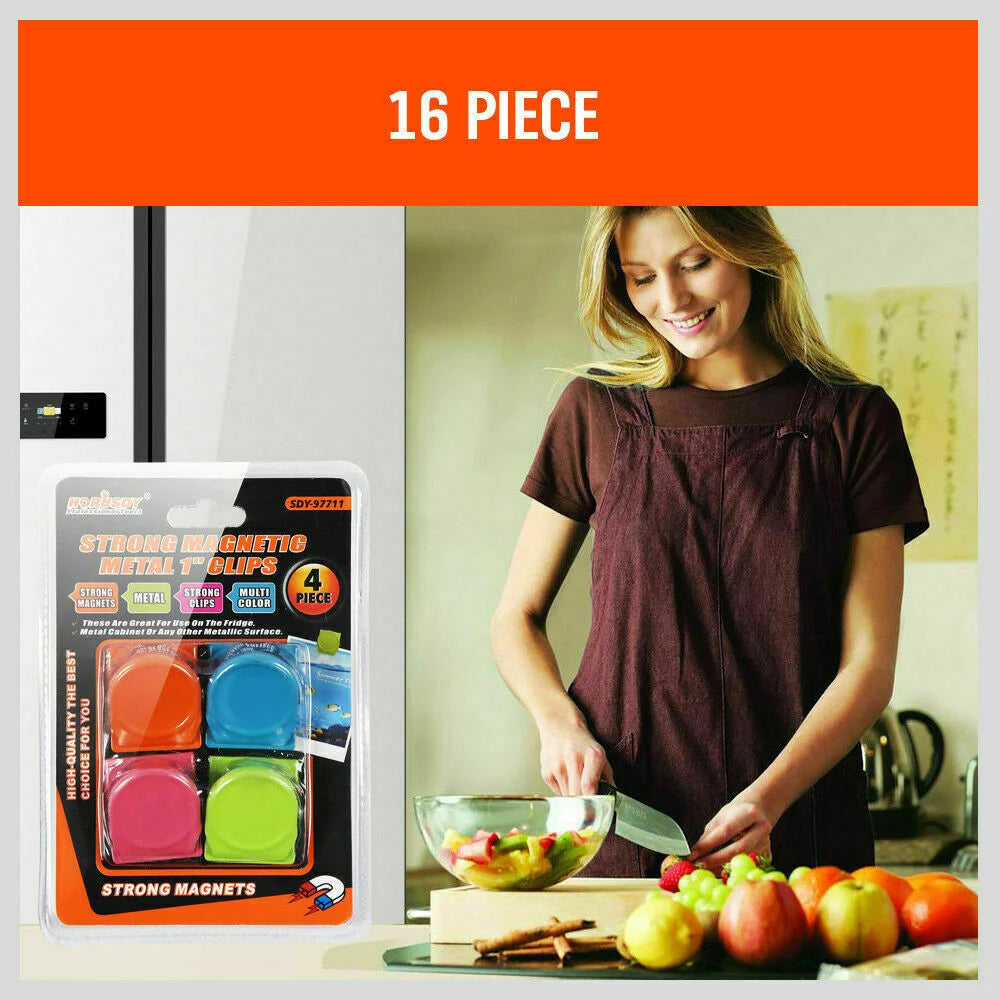 16Pc Magnetic Spring Clamps Magnet Refrigerator Clips Note