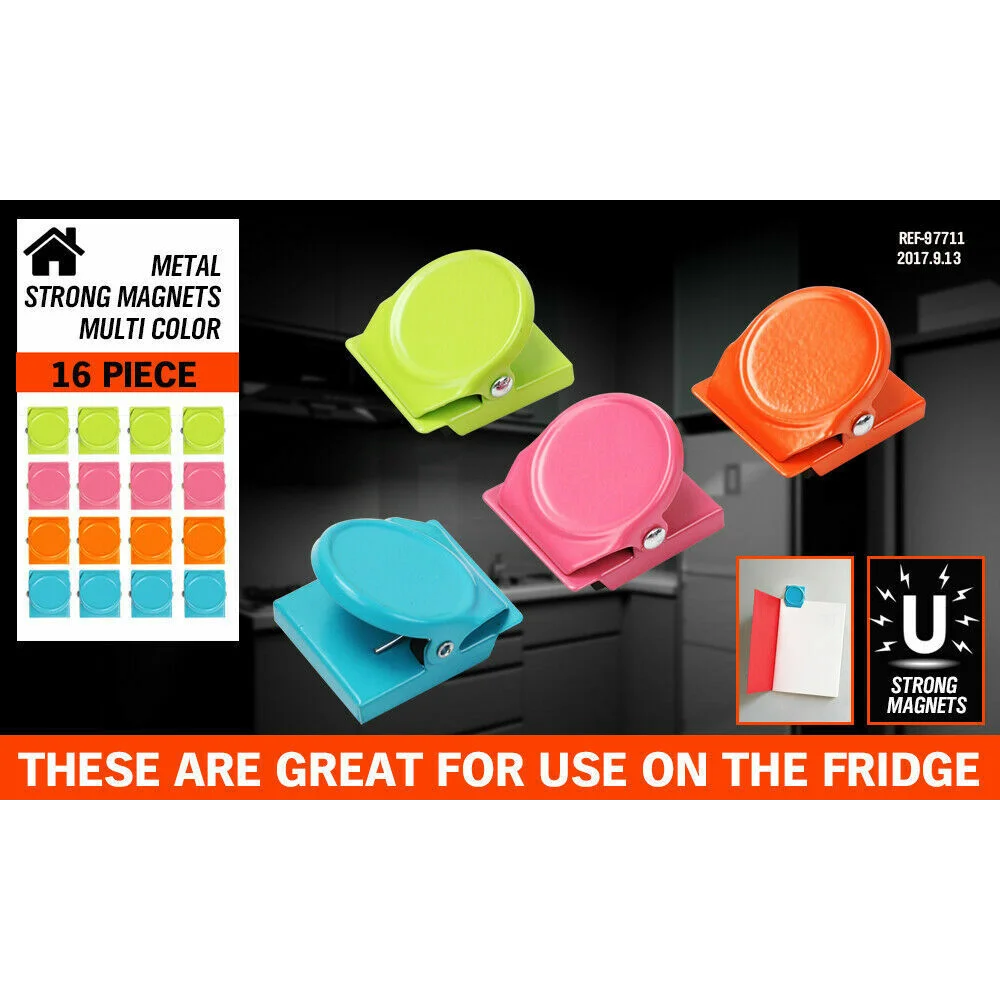 16Pc Magnetic Spring Clamps Magnet Refrigerator Clips Note