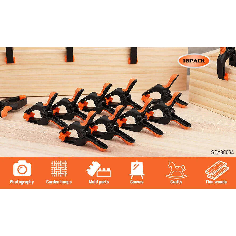 16Pcs 3’’ Spring Clamps Plastic Clamps Gluing Clamping