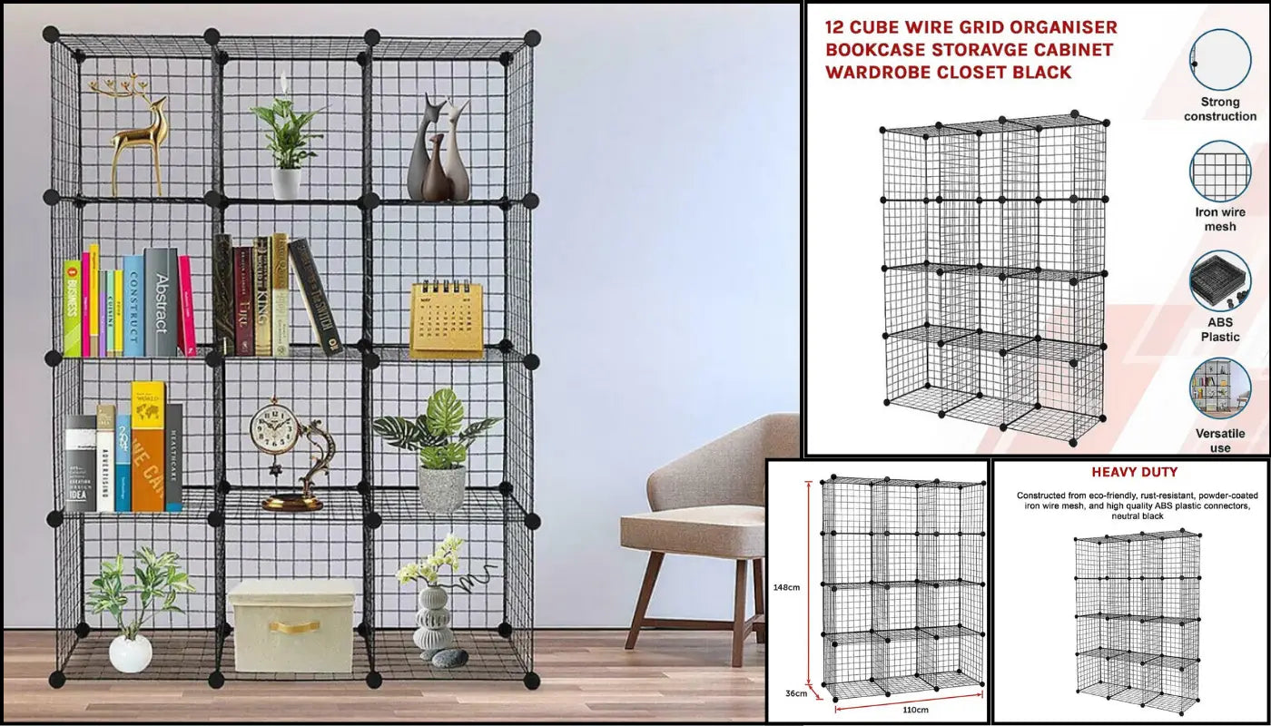 Cube Wire Grid Organizer Bookcase Storage Cabinet Wardrobe