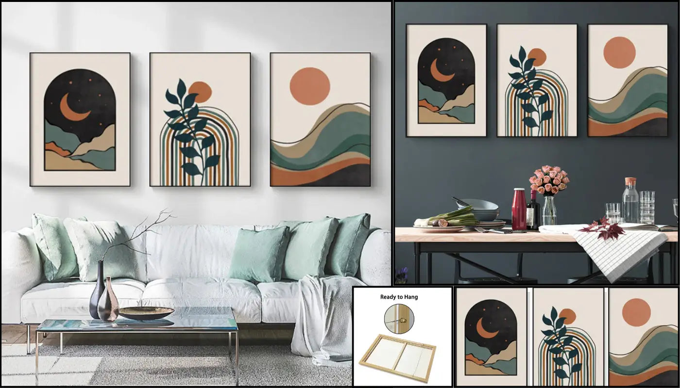 60cmx90cm Abstract Dark Green 3 Sets Black Frame Canvas