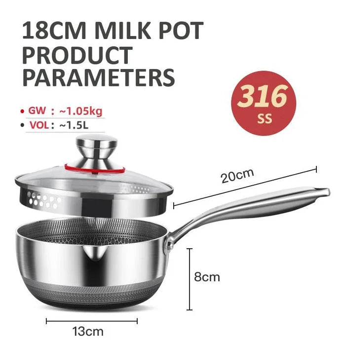 18cm 316L Stainless Steel Saucepan Compound Steel Honeycomb