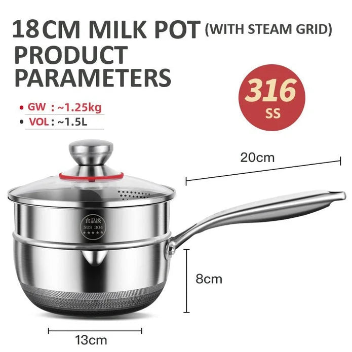 18cm 316L Stainless Steel Saucepan Compound Steel Honeycomb