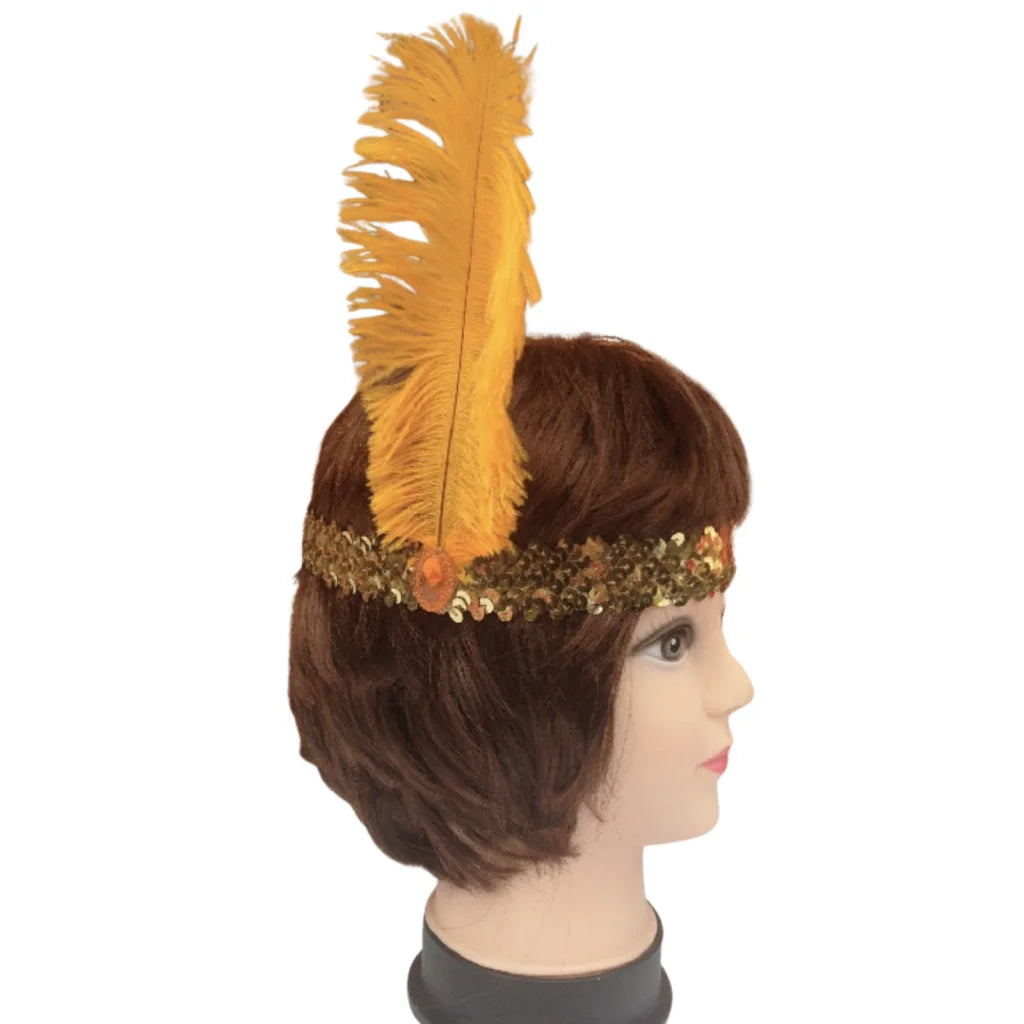 1920s FLAPPER HEADBAND Headpiece Feather Sequin Charleston