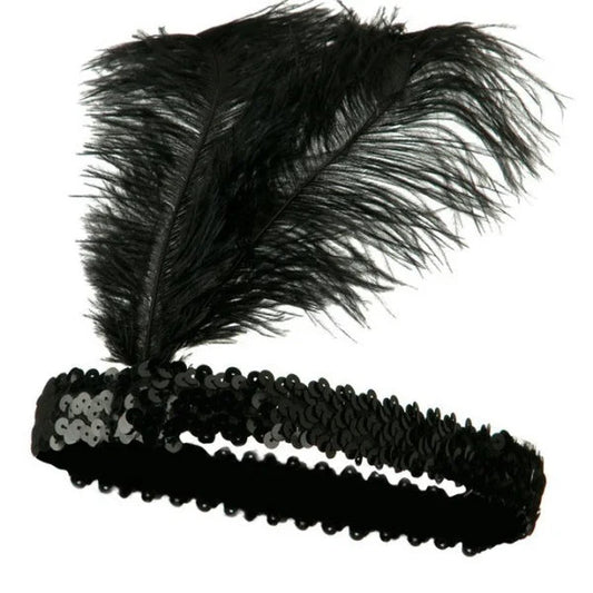 1920s FLAPPER HEADBAND Headpiece Feather Sequin Charleston