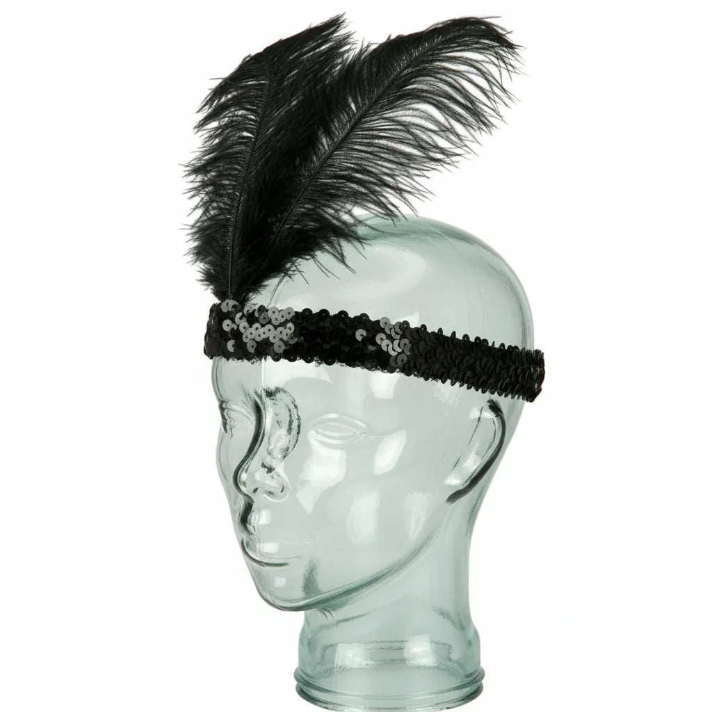 1920s FLAPPER HEADBAND Headpiece Feather Sequin Charleston