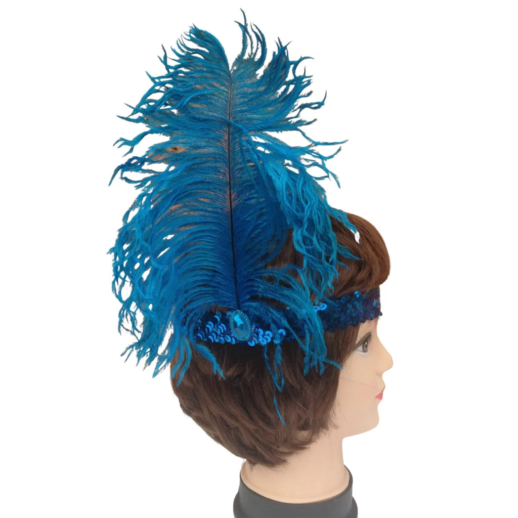 1920s FLAPPER HEADBAND Headpiece Feather Sequin Charleston