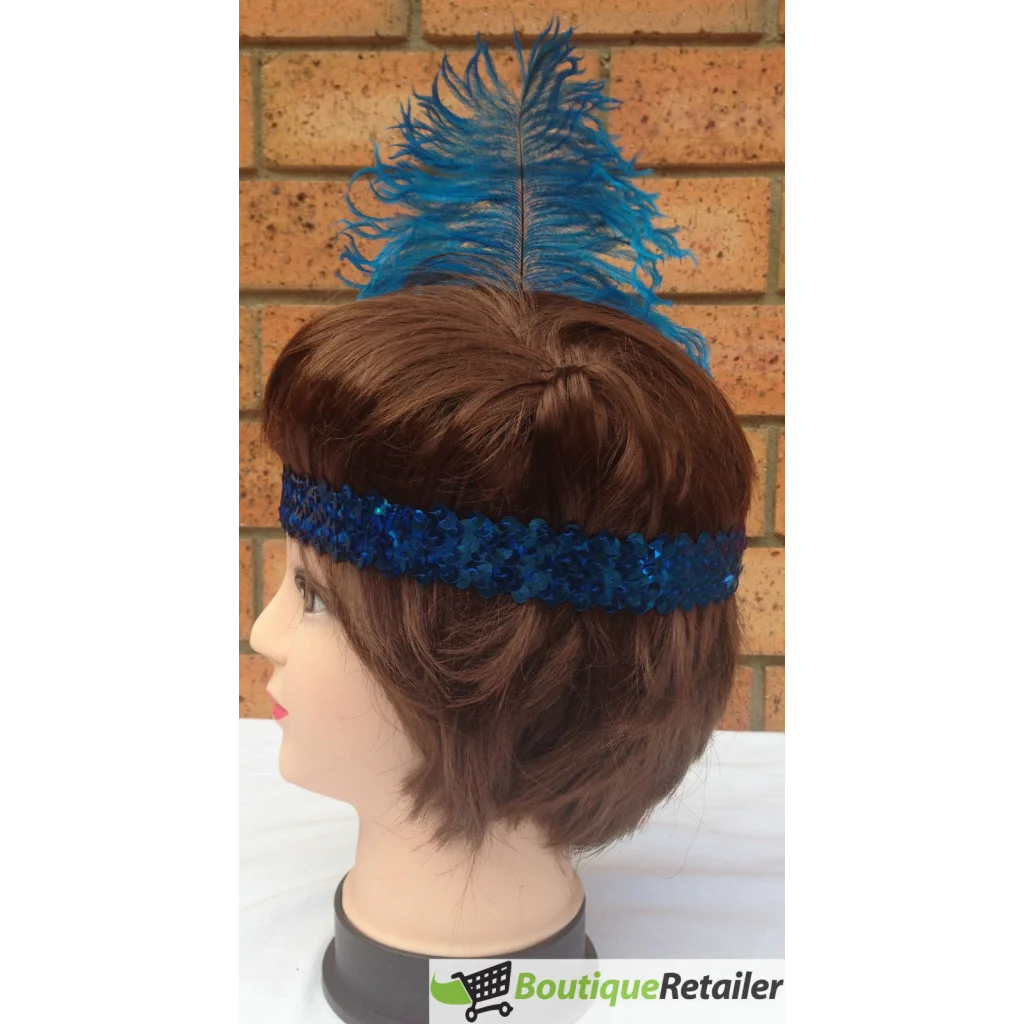 1920s FLAPPER HEADBAND Headpiece Feather Sequin Charleston