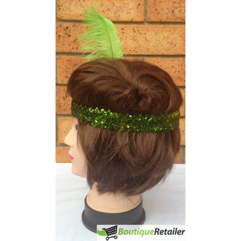 1920s FLAPPER HEADBAND Headpiece Feather Sequin Charleston