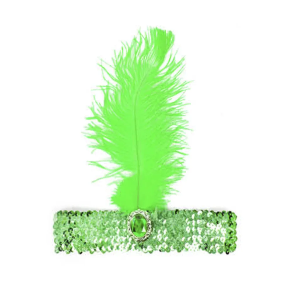 1920s FLAPPER HEADBAND Headpiece Feather Sequin Charleston