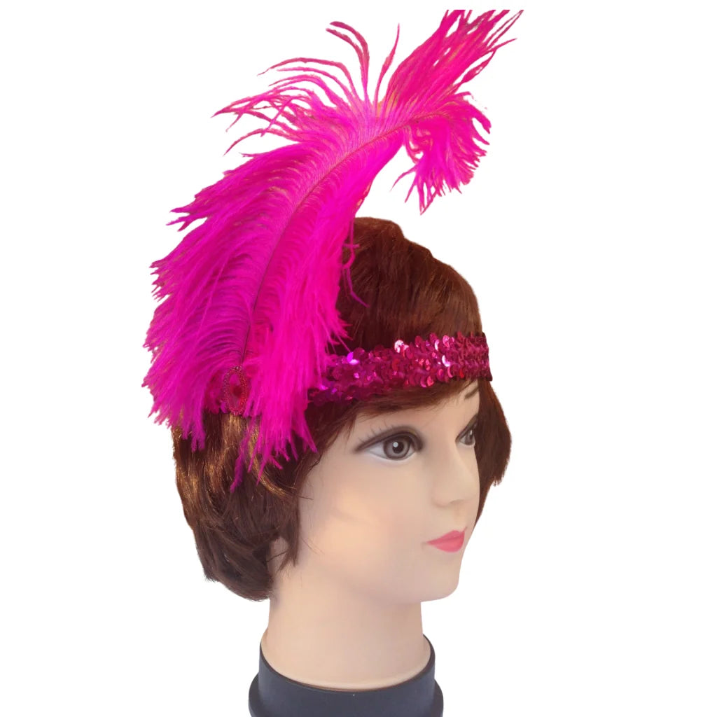 1920s FLAPPER HEADBAND Headpiece Feather Sequin Charleston