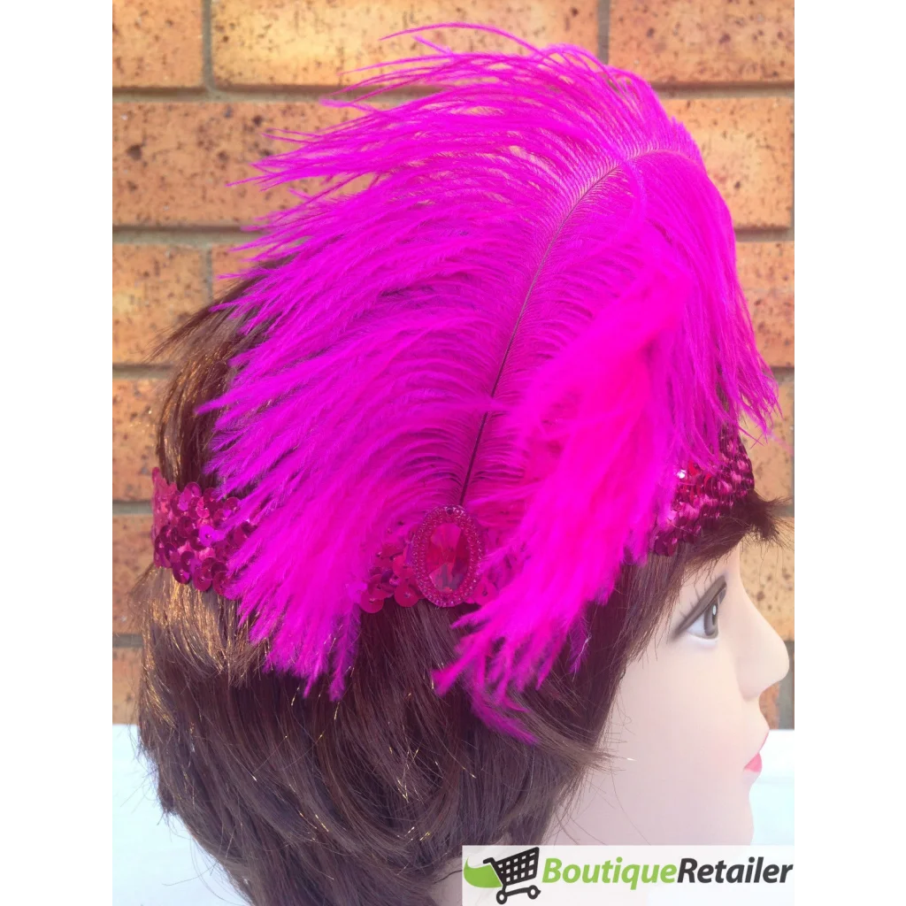 1920s FLAPPER HEADBAND Headpiece Feather Sequin Charleston
