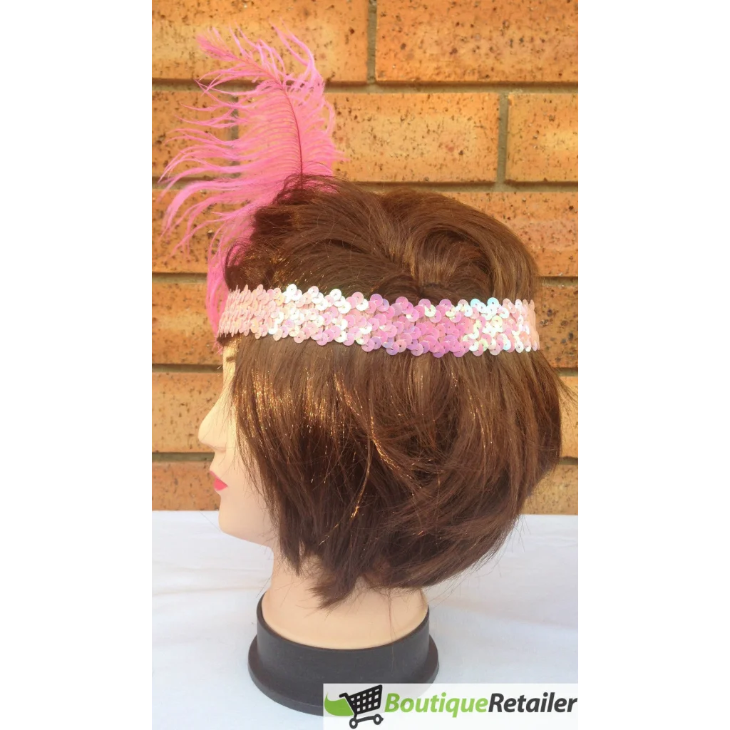 1920s FLAPPER HEADBAND Headpiece Feather Sequin Charleston