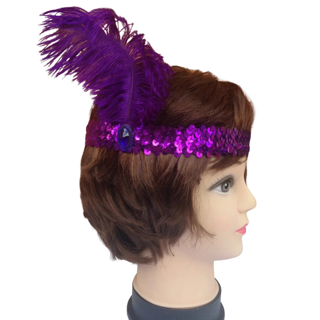 1920s FLAPPER HEADBAND Headpiece Feather Sequin Charleston