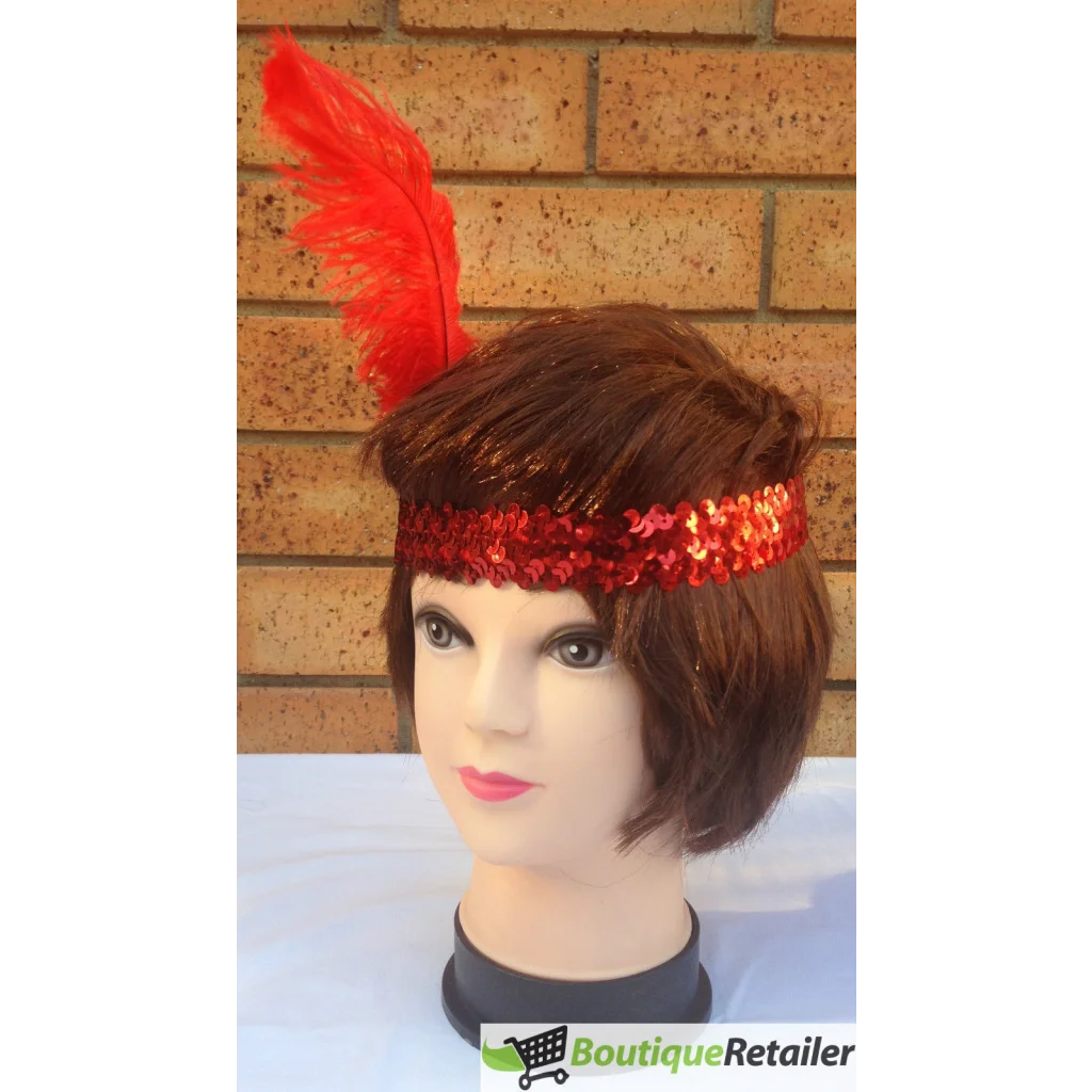 1920s FLAPPER HEADBAND Headpiece Feather Sequin Charleston