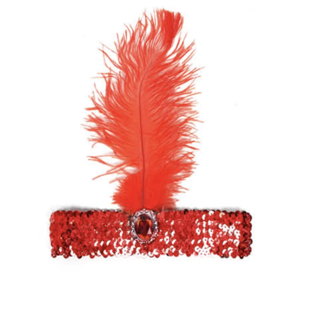 1920s FLAPPER HEADBAND Headpiece Feather Sequin Charleston