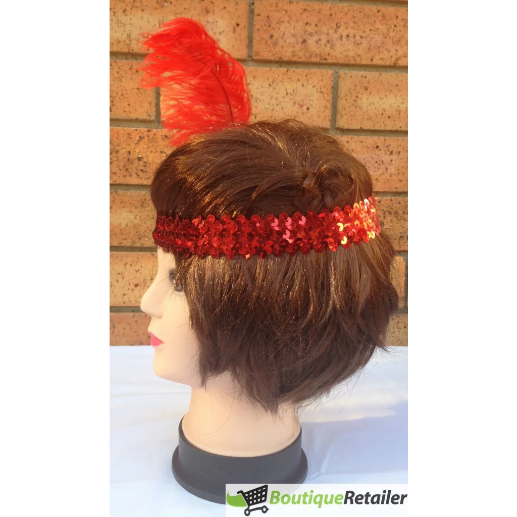 1920s FLAPPER HEADBAND Headpiece Feather Sequin Charleston