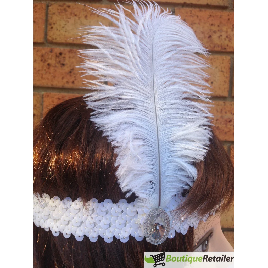 1920s FLAPPER HEADBAND Headpiece Feather Sequin Charleston