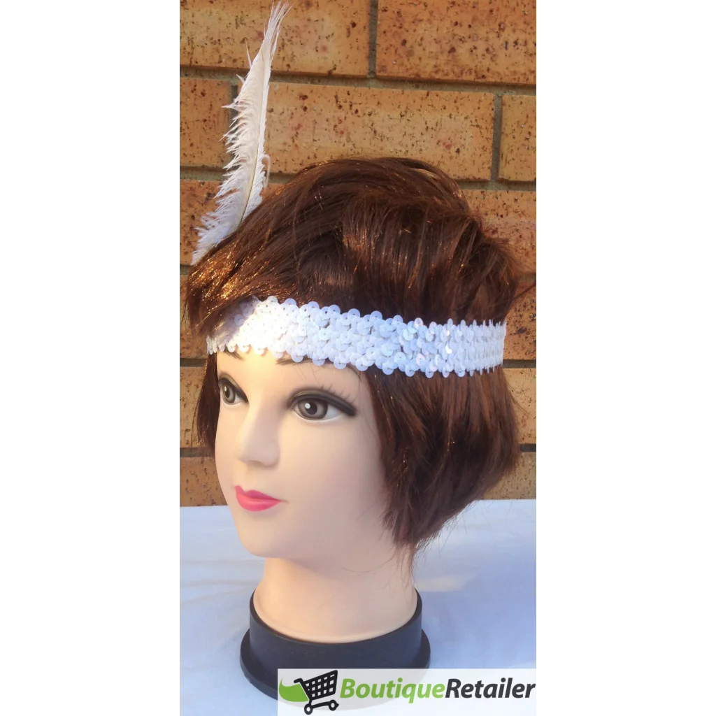 1920s FLAPPER HEADBAND Headpiece Feather Sequin Charleston