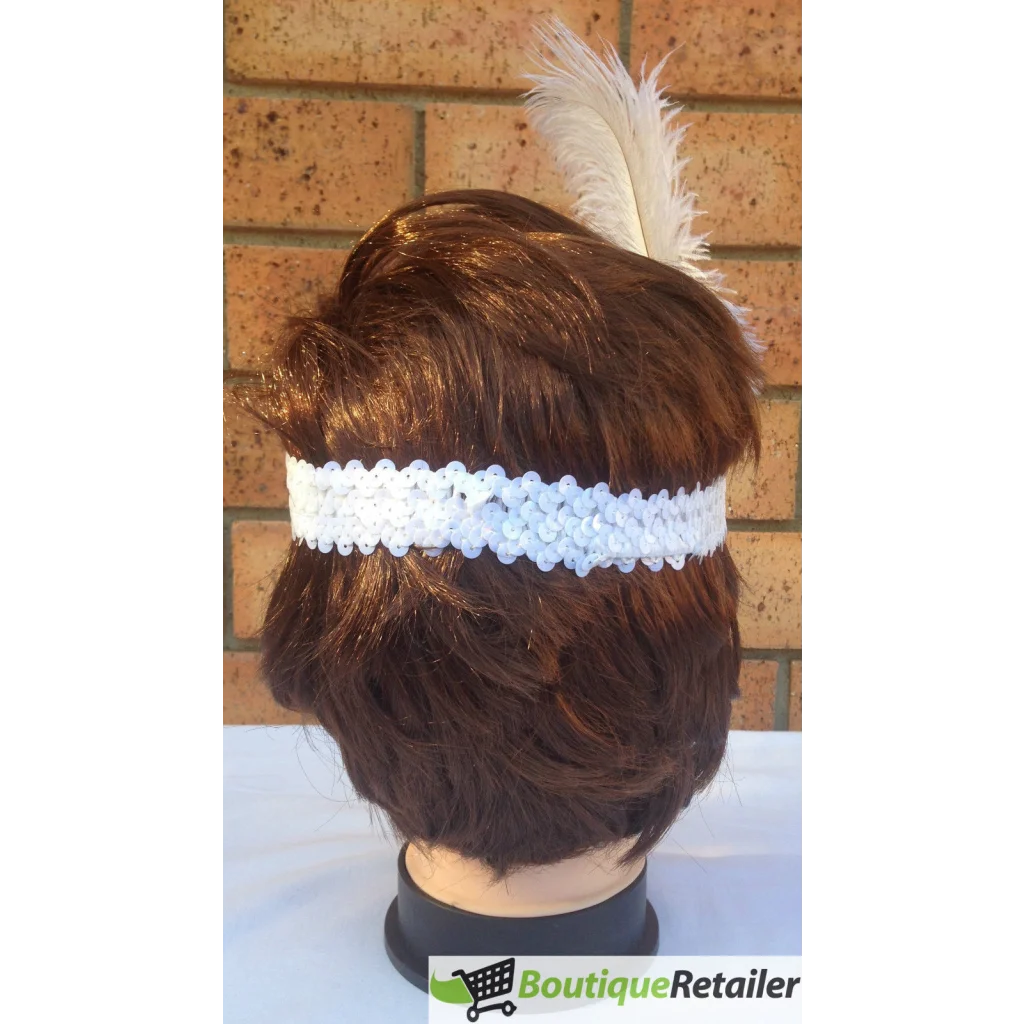 1920s FLAPPER HEADBAND Headpiece Feather Sequin Charleston