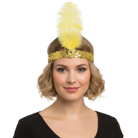 1920s FLAPPER HEADBAND Headpiece Feather Sequin Charleston