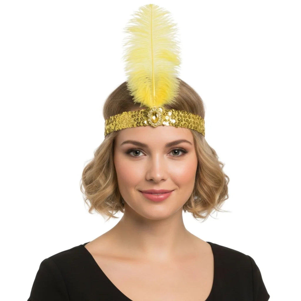 1920s FLAPPER HEADBAND Headpiece Feather Sequin Charleston