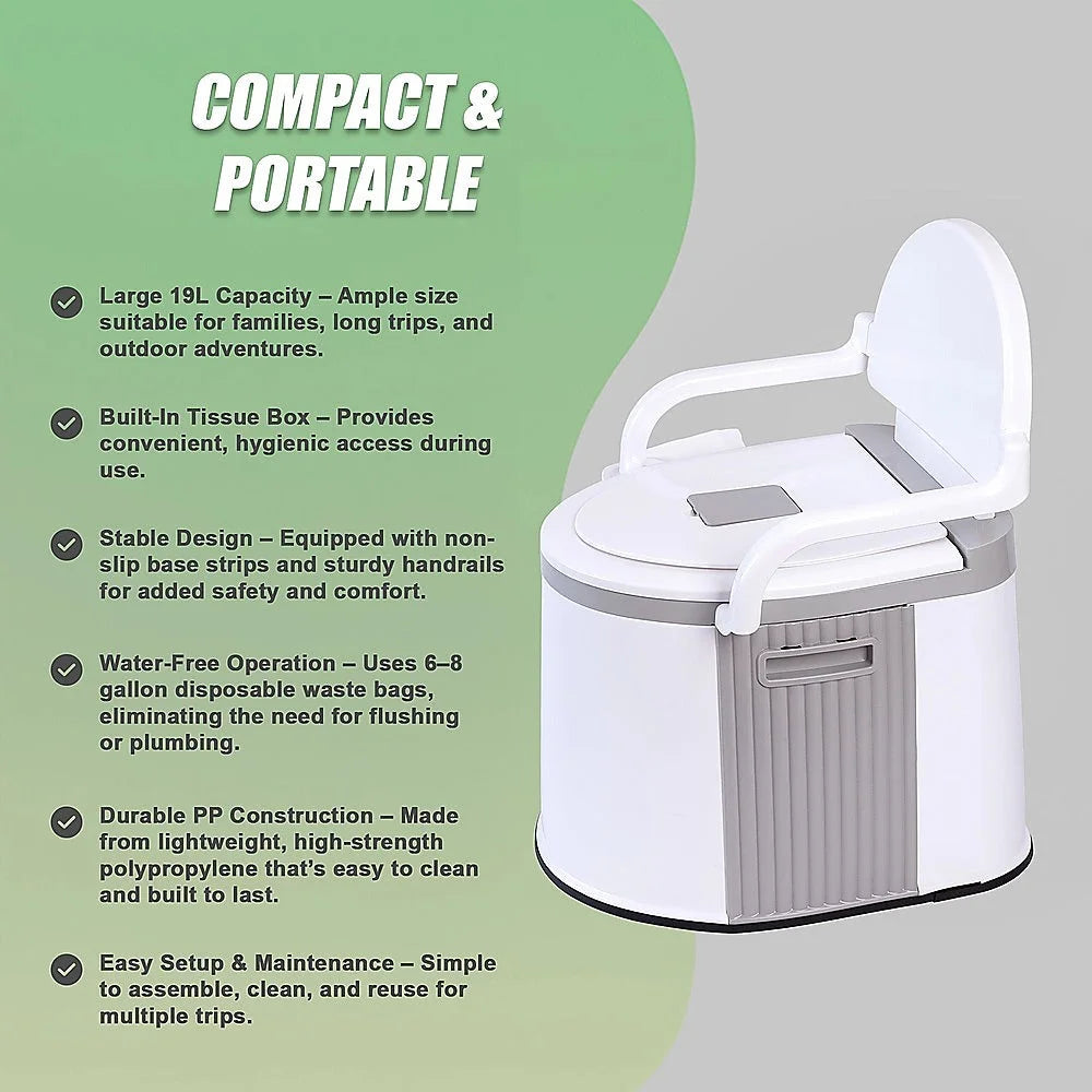 19L Camping Portable Toilet Travel Outdoor/Indoor Commode