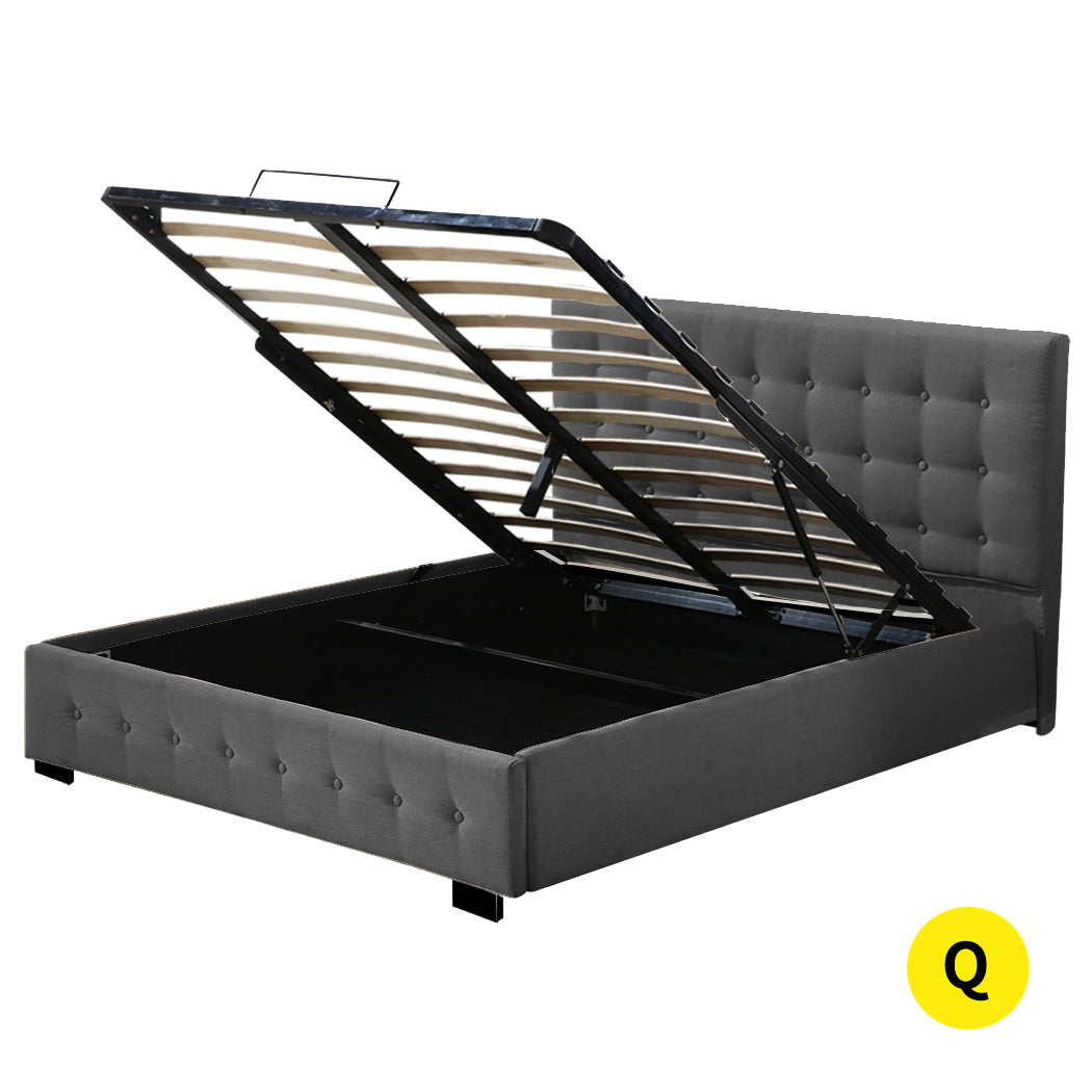 Levede Fabric Bed Frame Queen Tufted Dark Grey