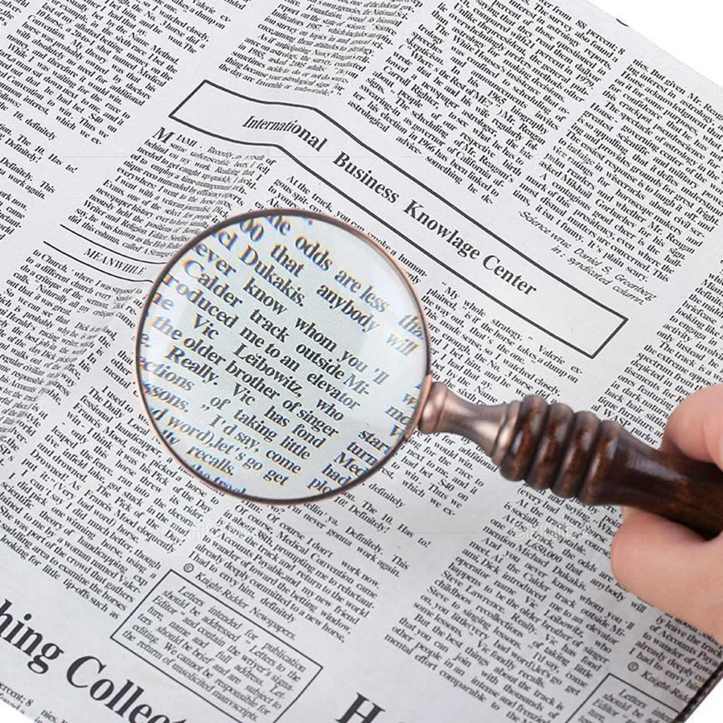 1PCS Vintage Ebony Handle Handheld Metal Magnifier