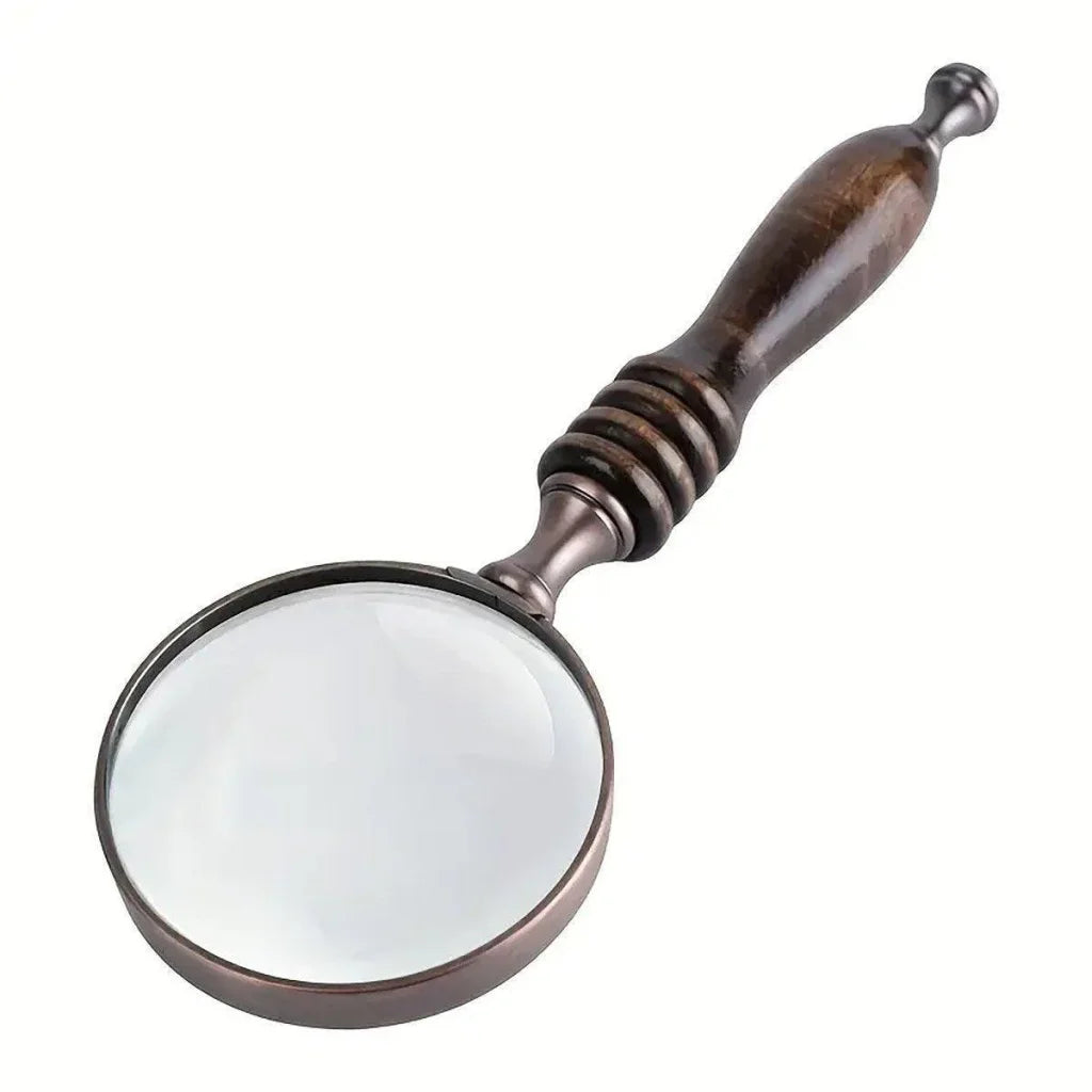 1PCS Vintage Ebony Handle Handheld Metal Magnifier