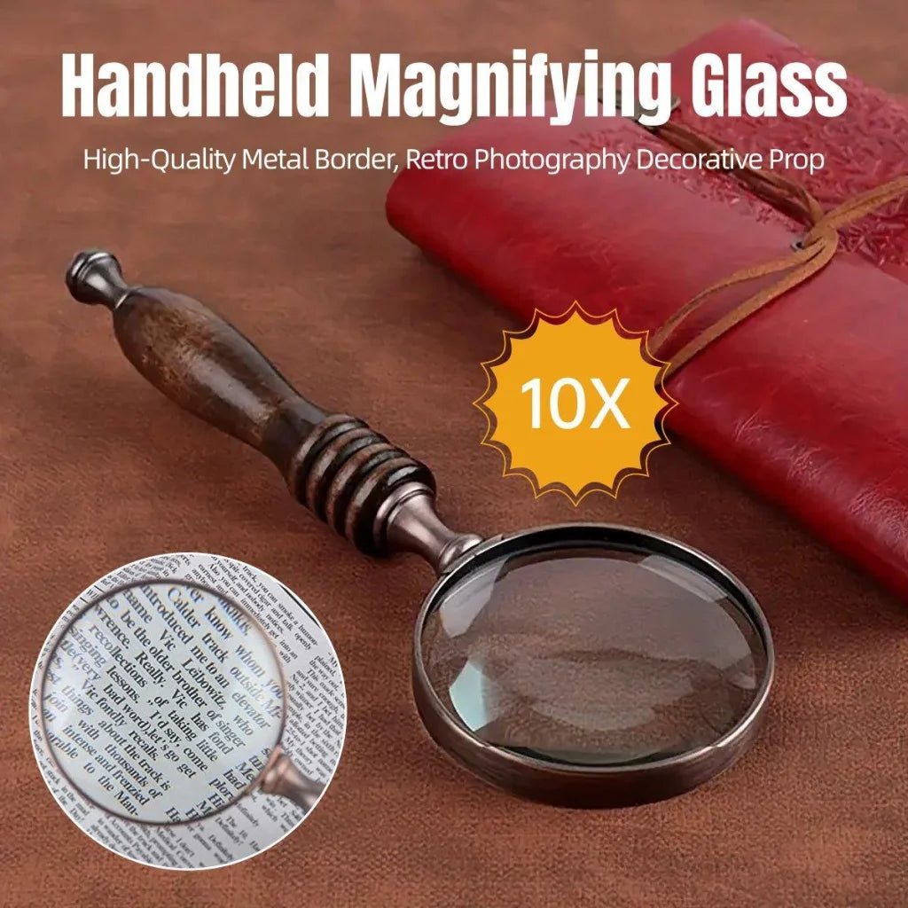 1PCS Vintage Ebony Handle Handheld Metal Magnifier