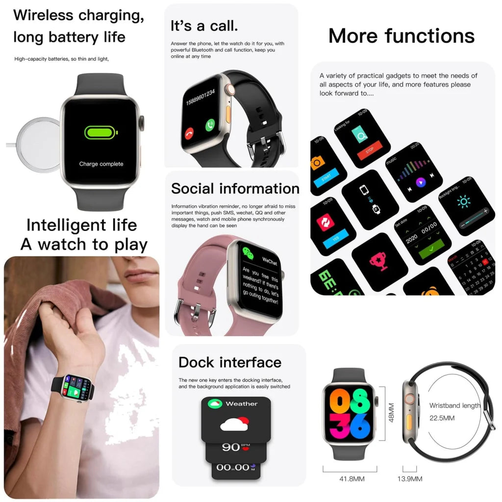2.01 Inch Waterproof Smart Watch Bt Call / Heart Rate