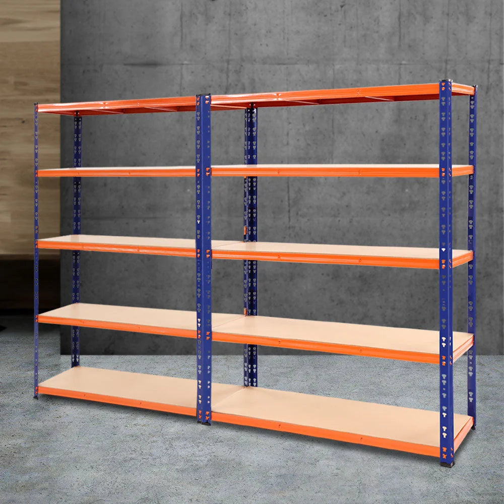 Orange steel 4m storage rack with adjustable supports and fitted brackets