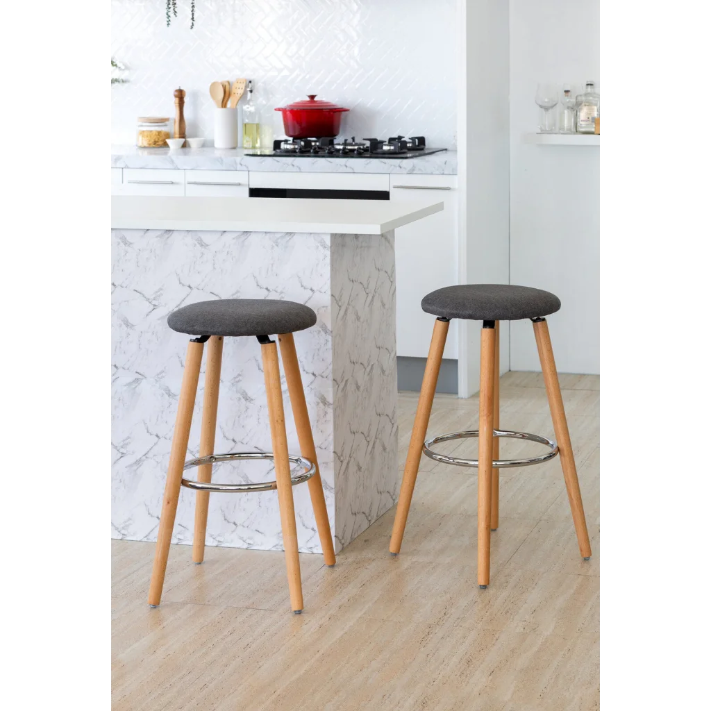 2 Cotton/Steel Modern Padded Barstools (Grey/Wood)
