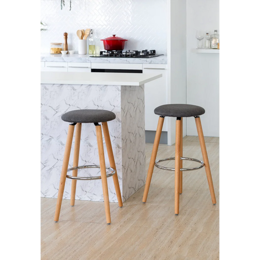 2 Cotton/Steel Modern Padded Barstools (Grey/Wood)