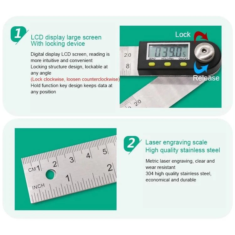 2-in-1 Digital Angle Finder Protractor - 300mm Goniometer